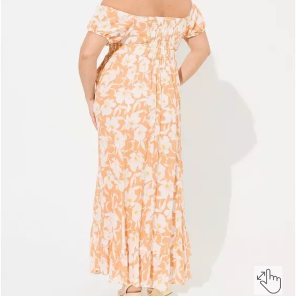 Torrid Maxi Off Shoulder Peach Floral Tie Front Dress With Pockets-Torrid Size 3 - Picture 2 of 9